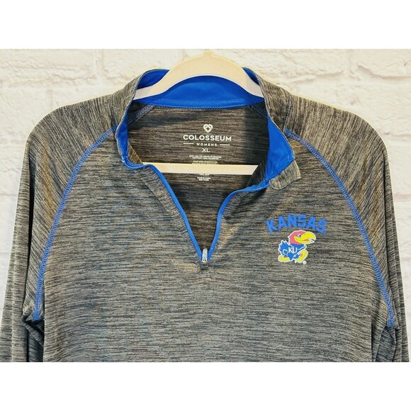 Womens Colosseum Black KU Kansas Jayhawks Quarter Zip Long‎ Sleeve Shirt Top XL - Picture 5 of 7